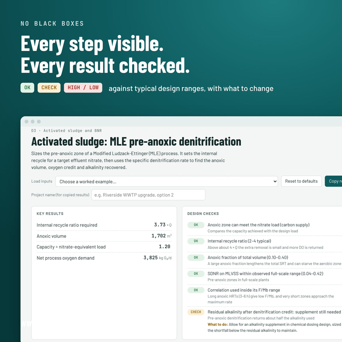 Module page with key results and design checks